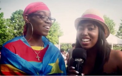 Sharma MacDonald interviewing a dancer at AfroFest 2019
